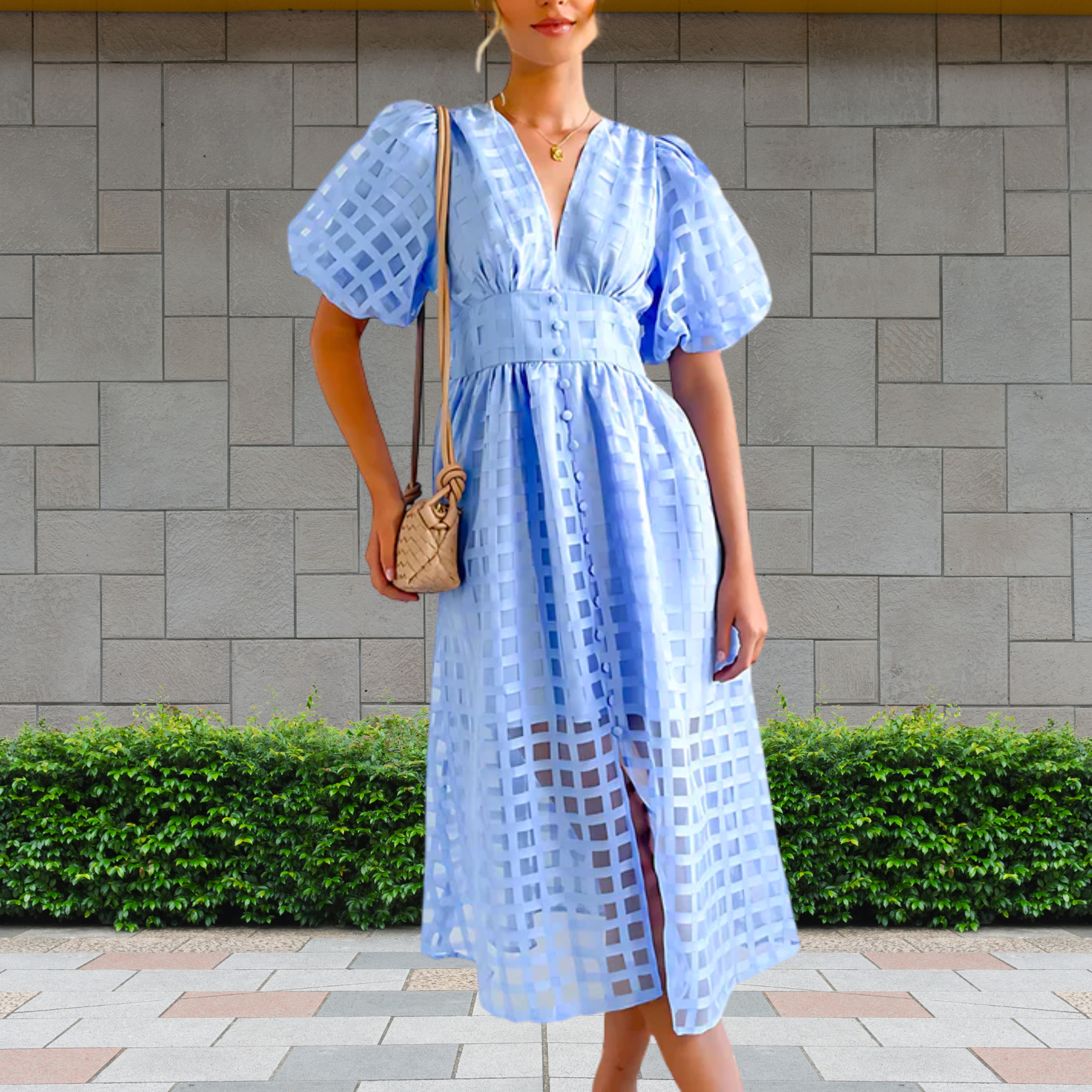 Duglam® Elara Linen‑Blend Midi Dress