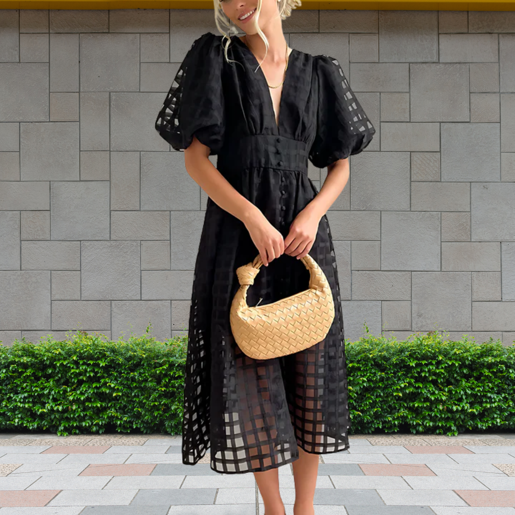 Duglam® Elara Linen‑Blend Midi Dress