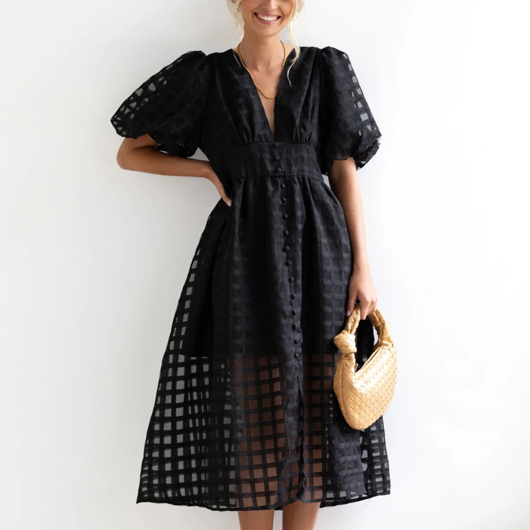 Duglam® Elara Linen‑Blend Midi Dress