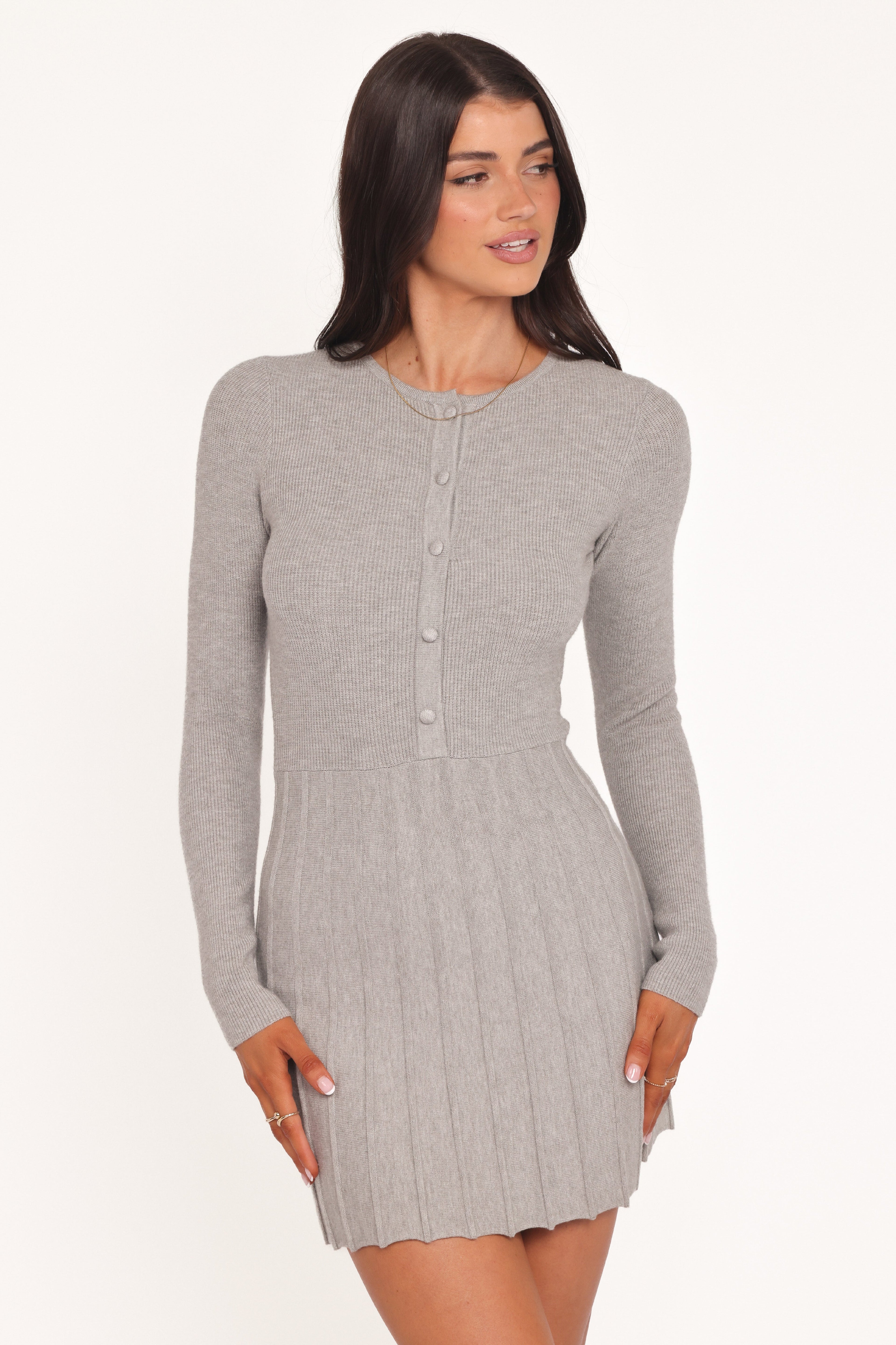 Darlina Long Sleeve Mini Dress - Heather Grey