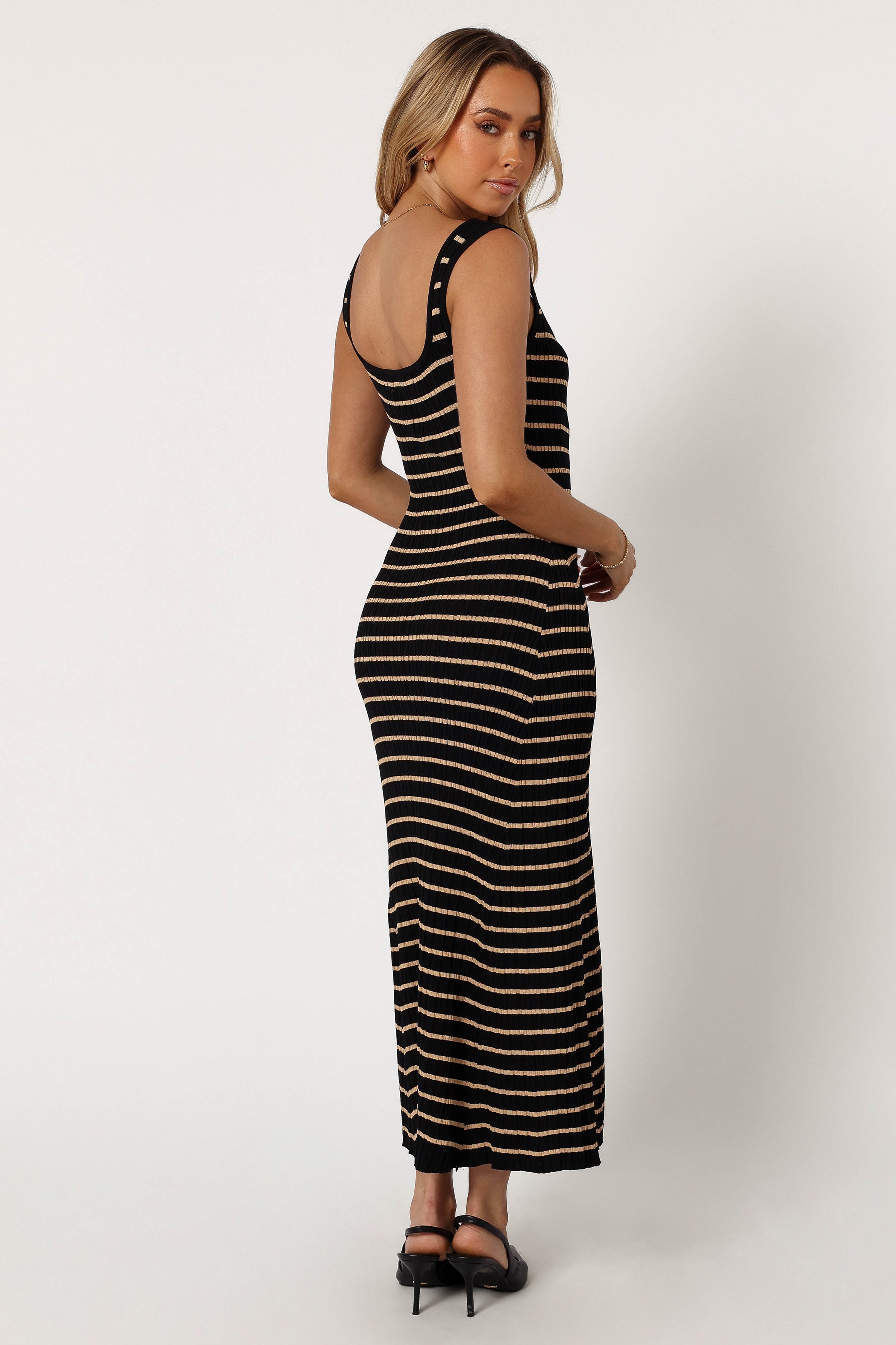 Striped Midi Dress - Black Beige