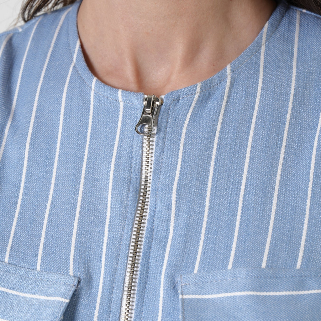 Duglam® Riviera Denim Maxi Dress – Light Blue Stripes