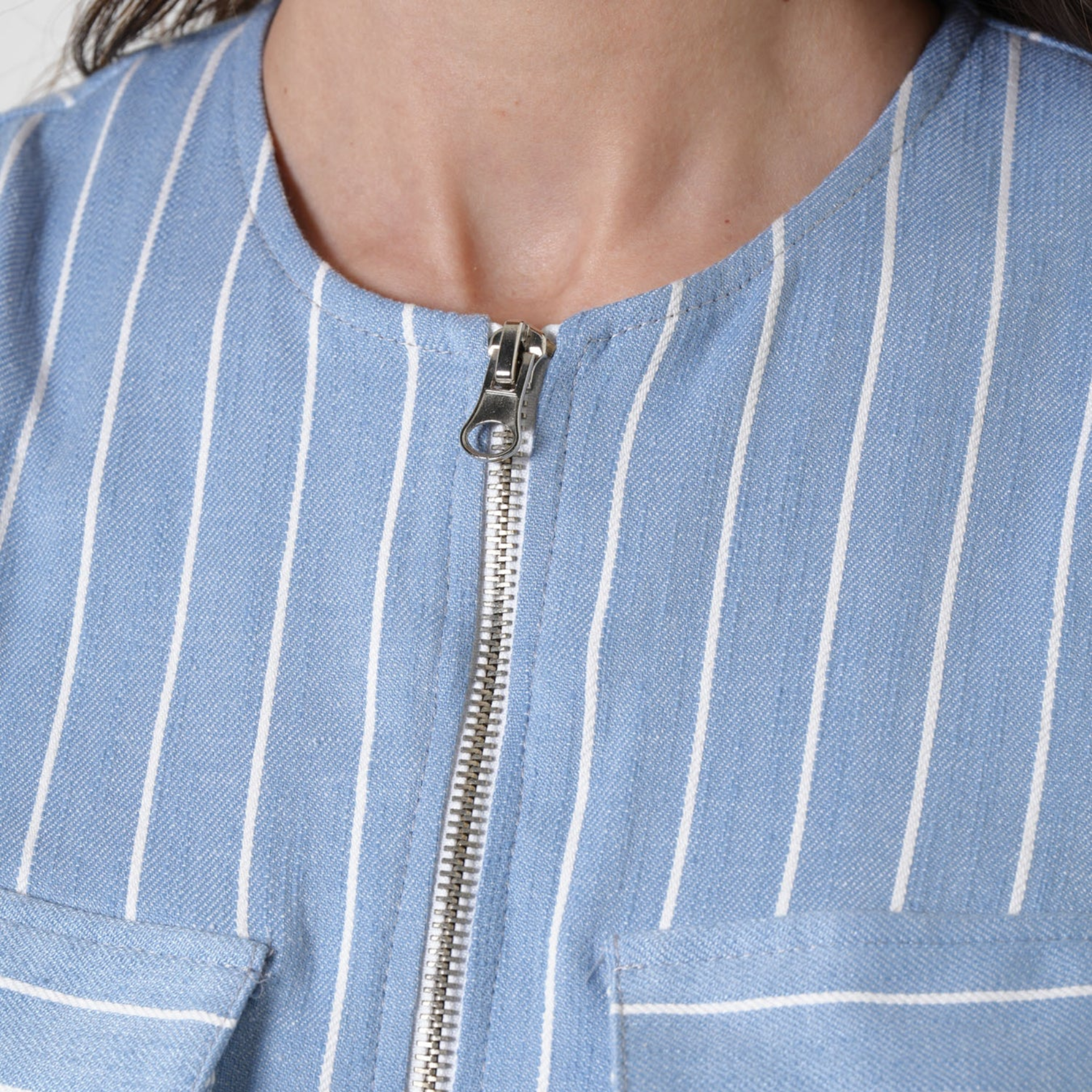 Duglam® Riviera Denim Maxi Dress – Light Blue Stripes