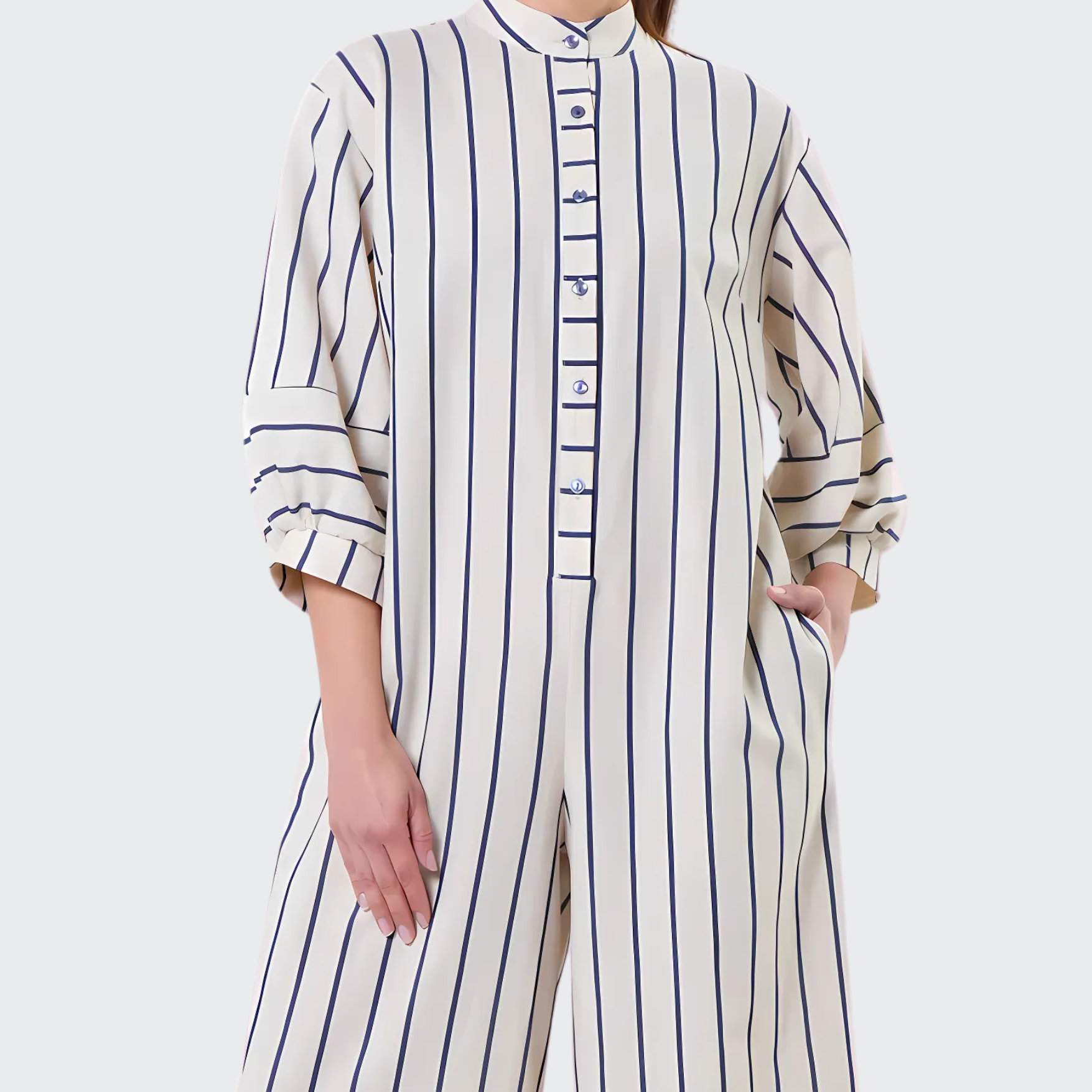 Duglam® Maxi Linen Jumpsuit – Khaki Stripes