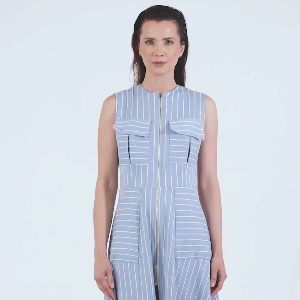 Duglam® Riviera Denim Maxi Dress – Light Blue Stripes