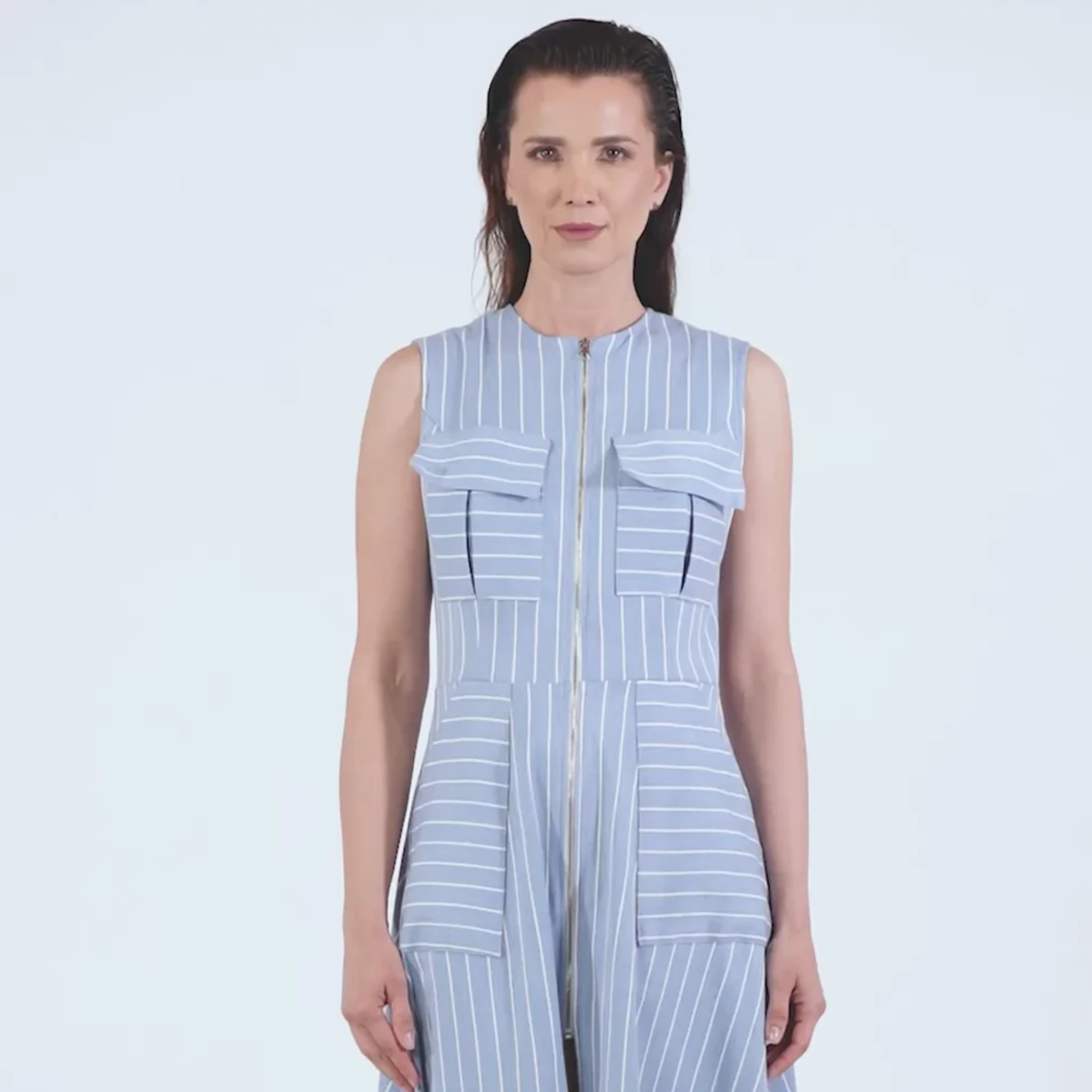 Duglam® Riviera Denim Maxi Dress – Light Blue Stripes