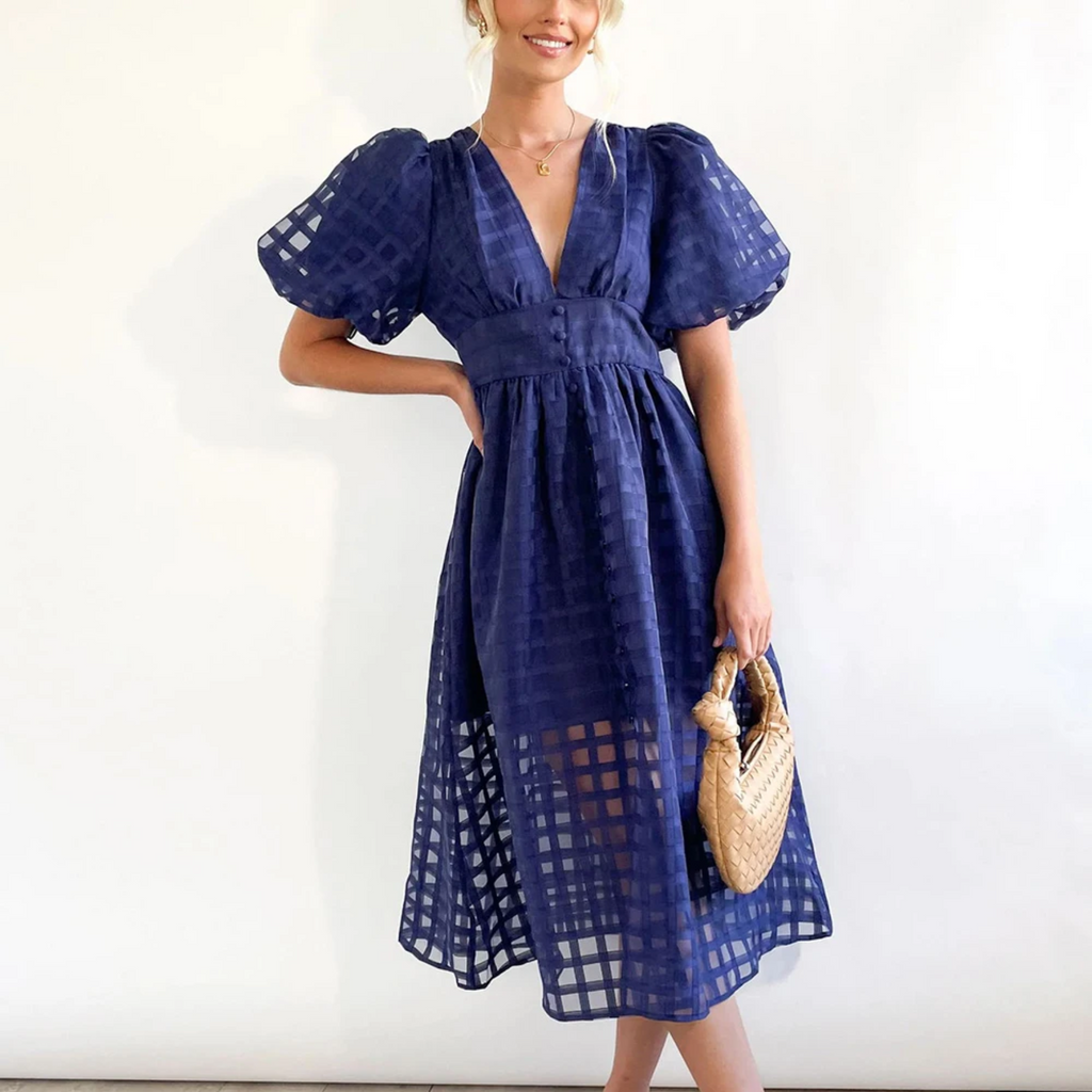 Duglam® Elara Linen‑Blend Midi Dress