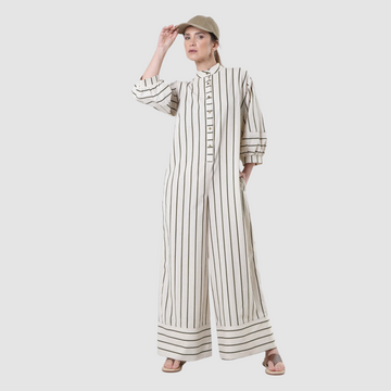 Duglam® Maxi Linen Jumpsuit – Khaki Stripes