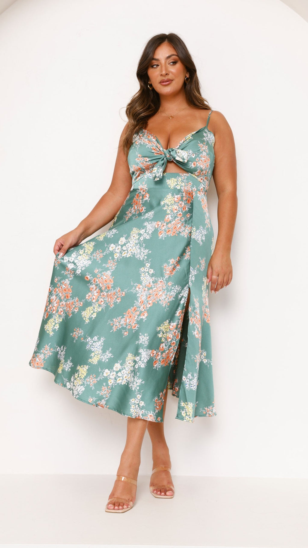 Midi Dress - Green Floral