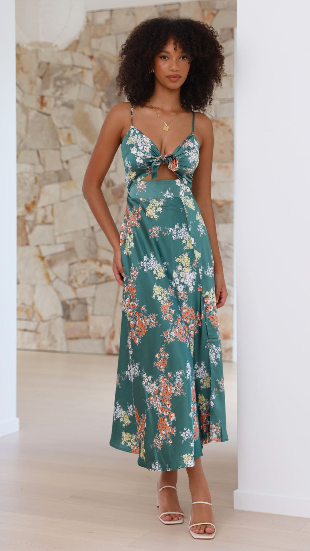 Midi Dress - Green Floral