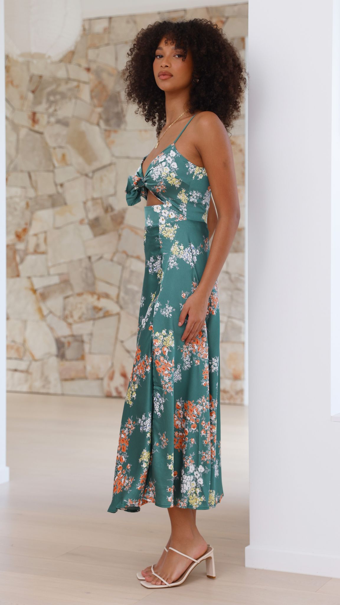 Midi Dress - Green Floral