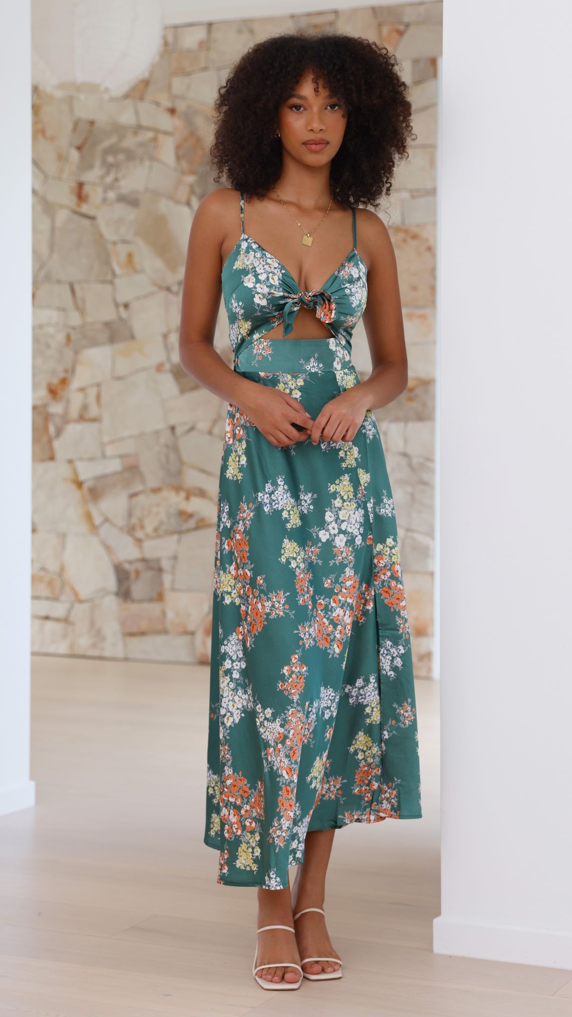 Midi Dress - Green Floral