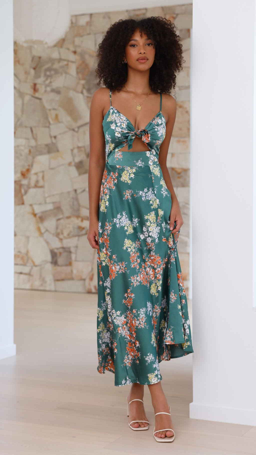 Midi Dress - Green Floral