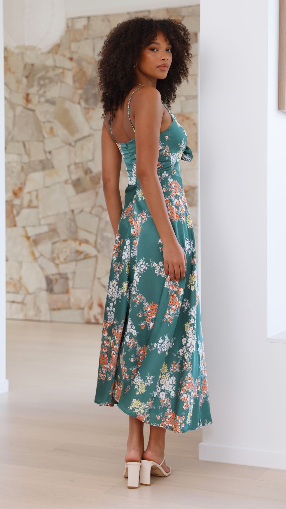 Midi Dress - Green Floral