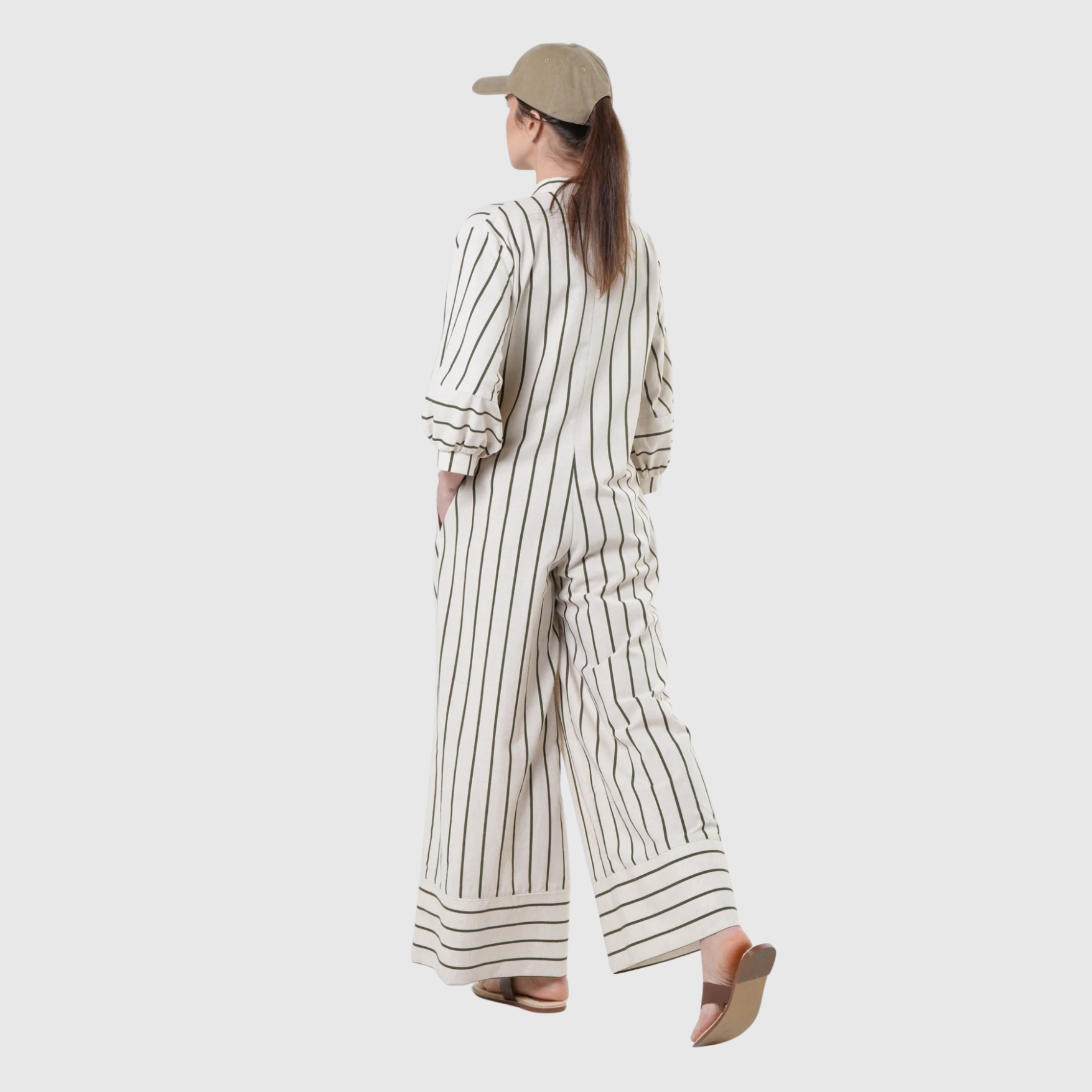 Duglam® Maxi Linen Jumpsuit – Khaki Stripes
