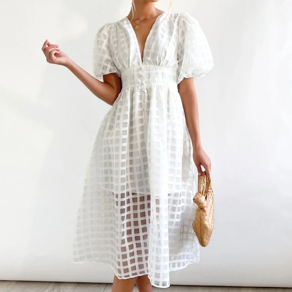 Duglam® Elara Linen‑Blend Midi Dress