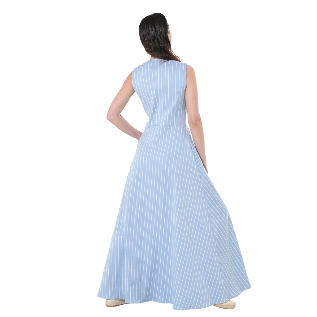 Duglam® Riviera Denim Maxi Dress – Light Blue Stripes