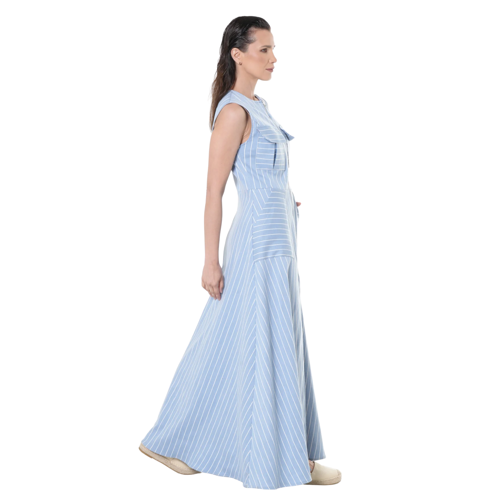 Duglam® Riviera Denim Maxi Dress – Light Blue Stripes
