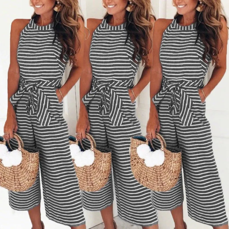 Elegant Sleeveless Striped Jumpsuit