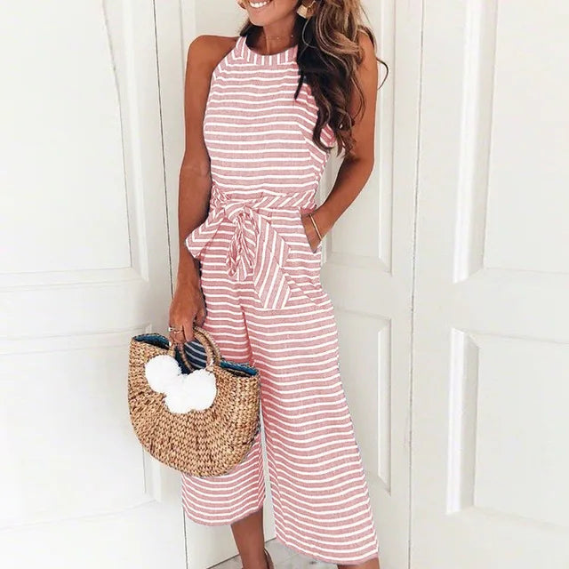 Elegant Sleeveless Striped Jumpsuit