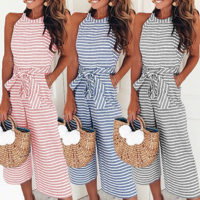 Elegant Sleeveless Striped Jumpsuit