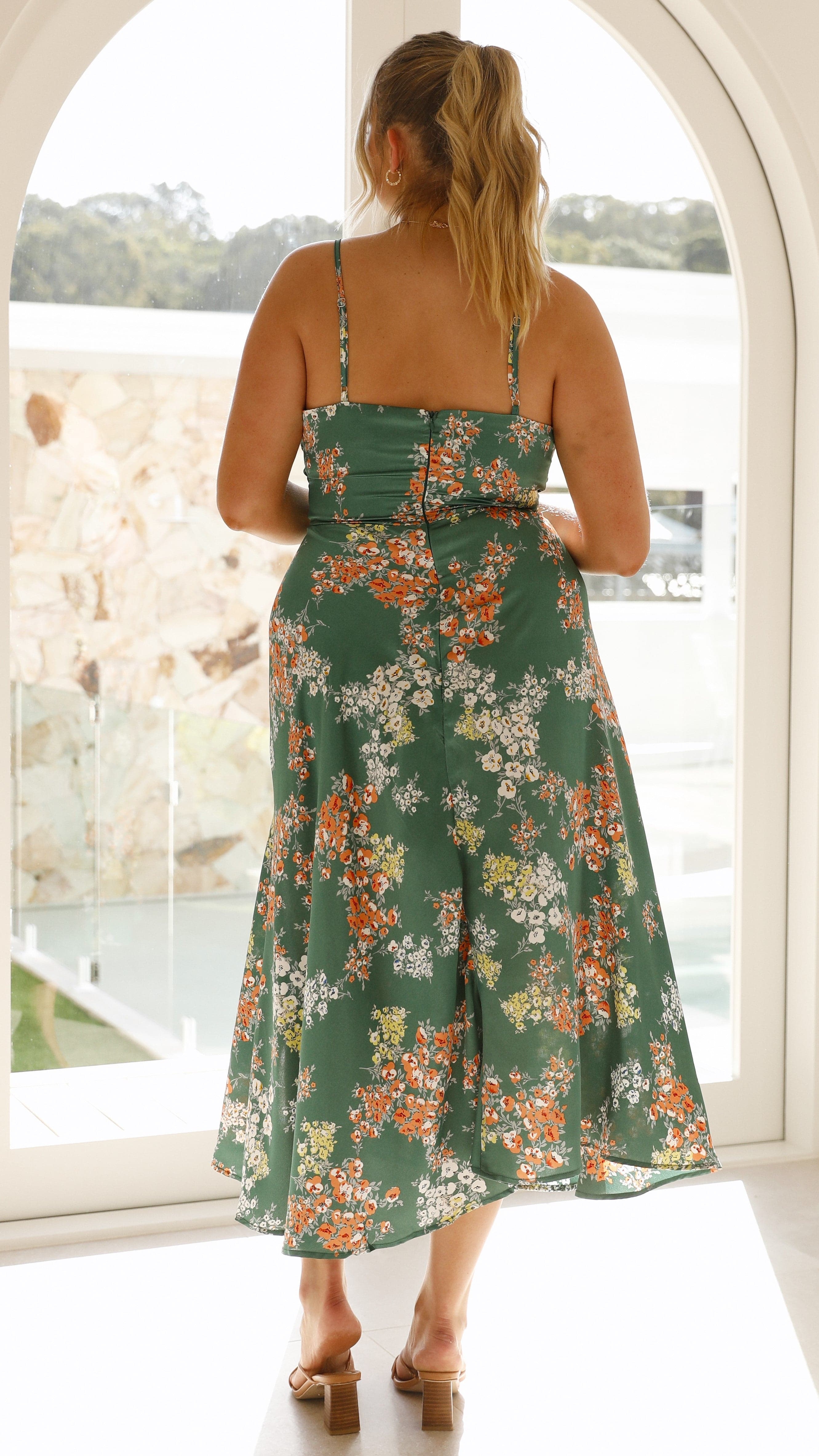 Midi Dress - Green Floral