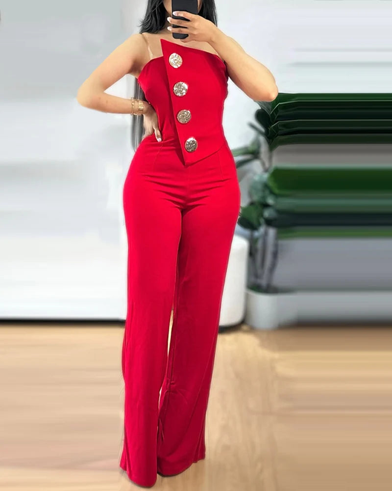 RFORX PANS Asymmetrical Strapless Jumpsuit