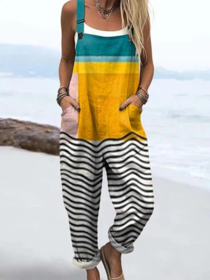 Women's Abstract Geometric Pattern Art Print Casual  Wide Leg Jumpsuit