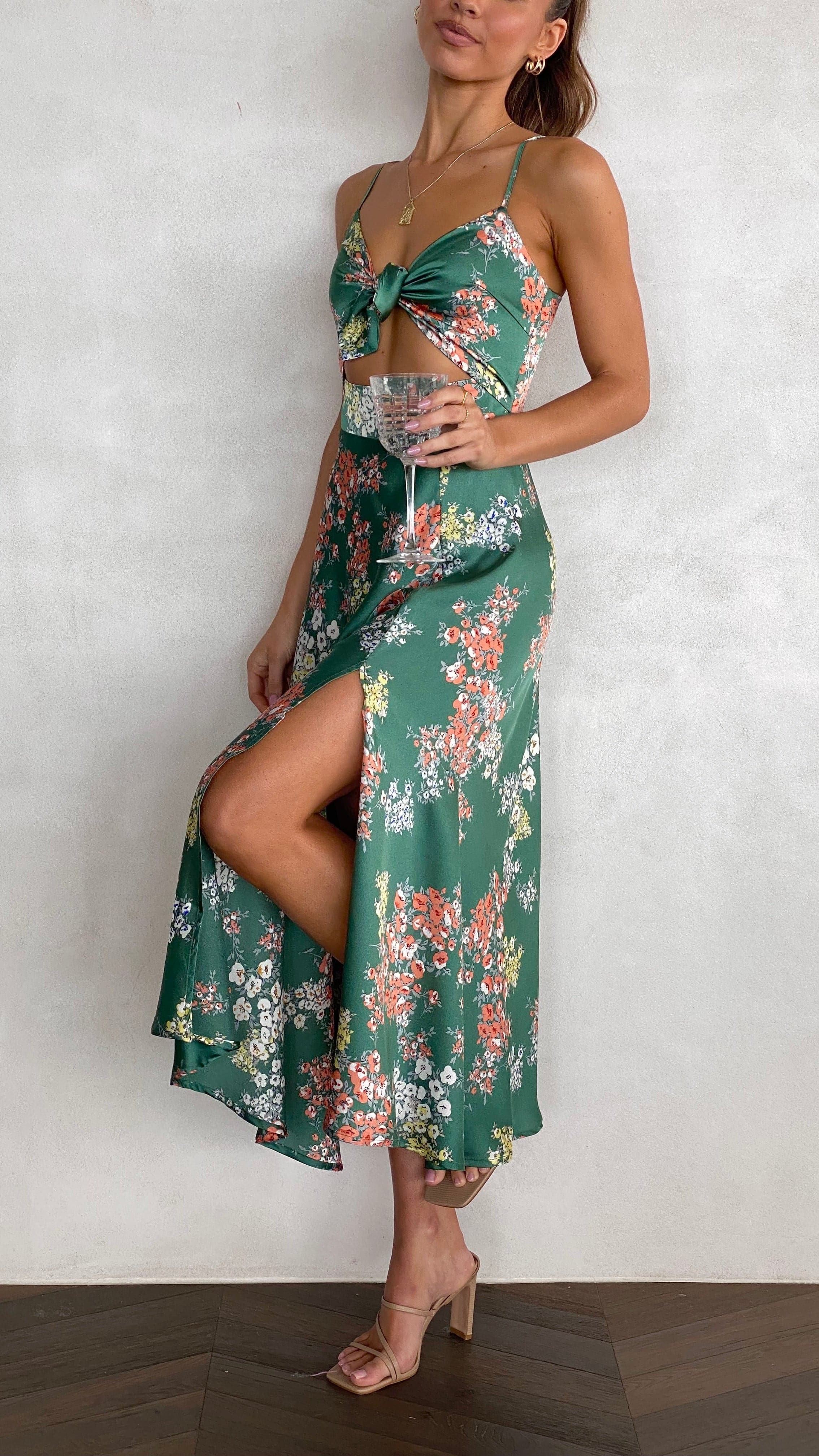 Midi Dress - Green Floral