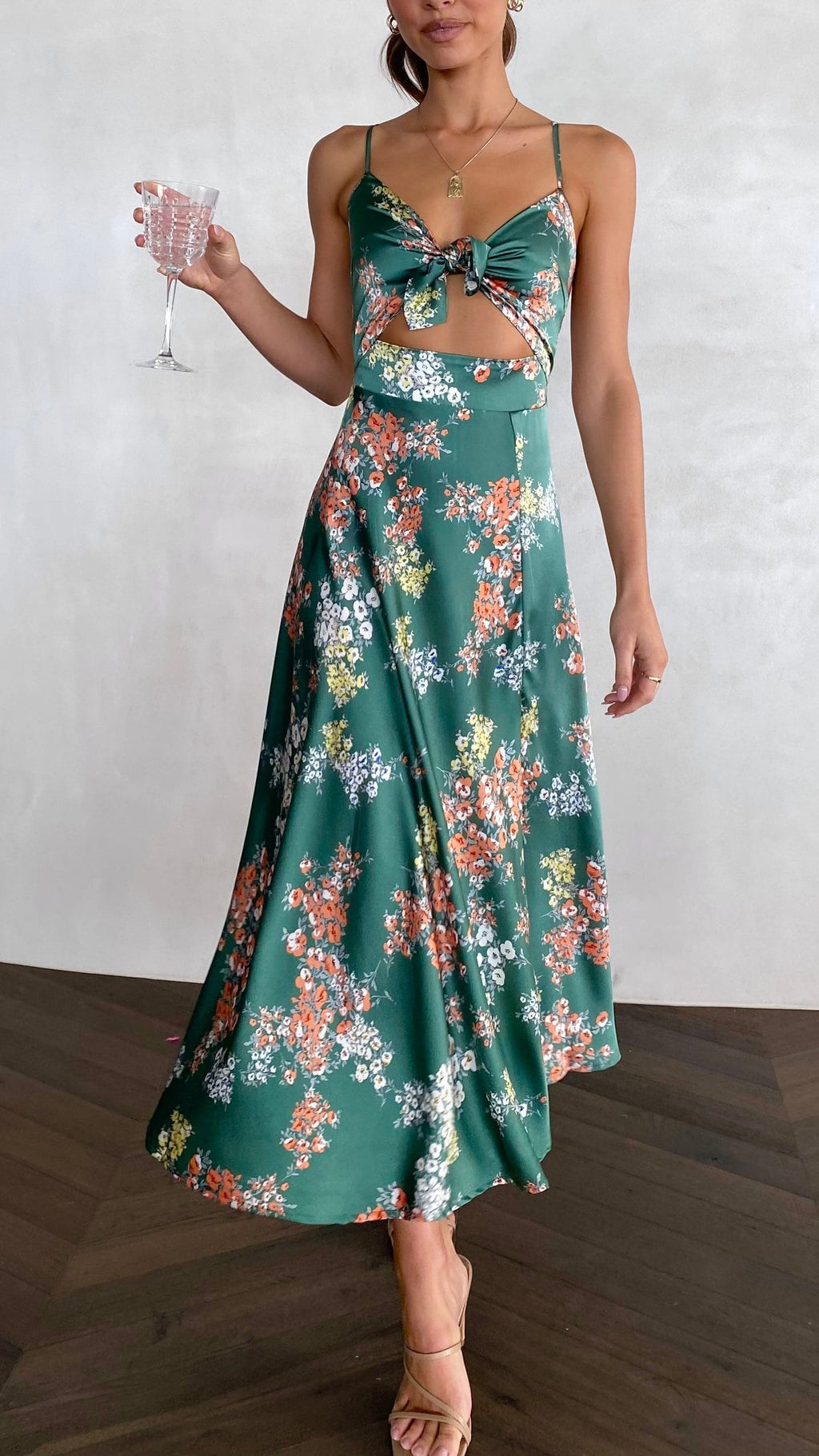 Midi Dress - Green Floral