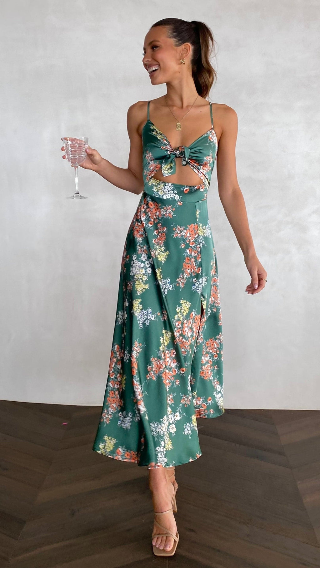 Midi Dress - Green Floral