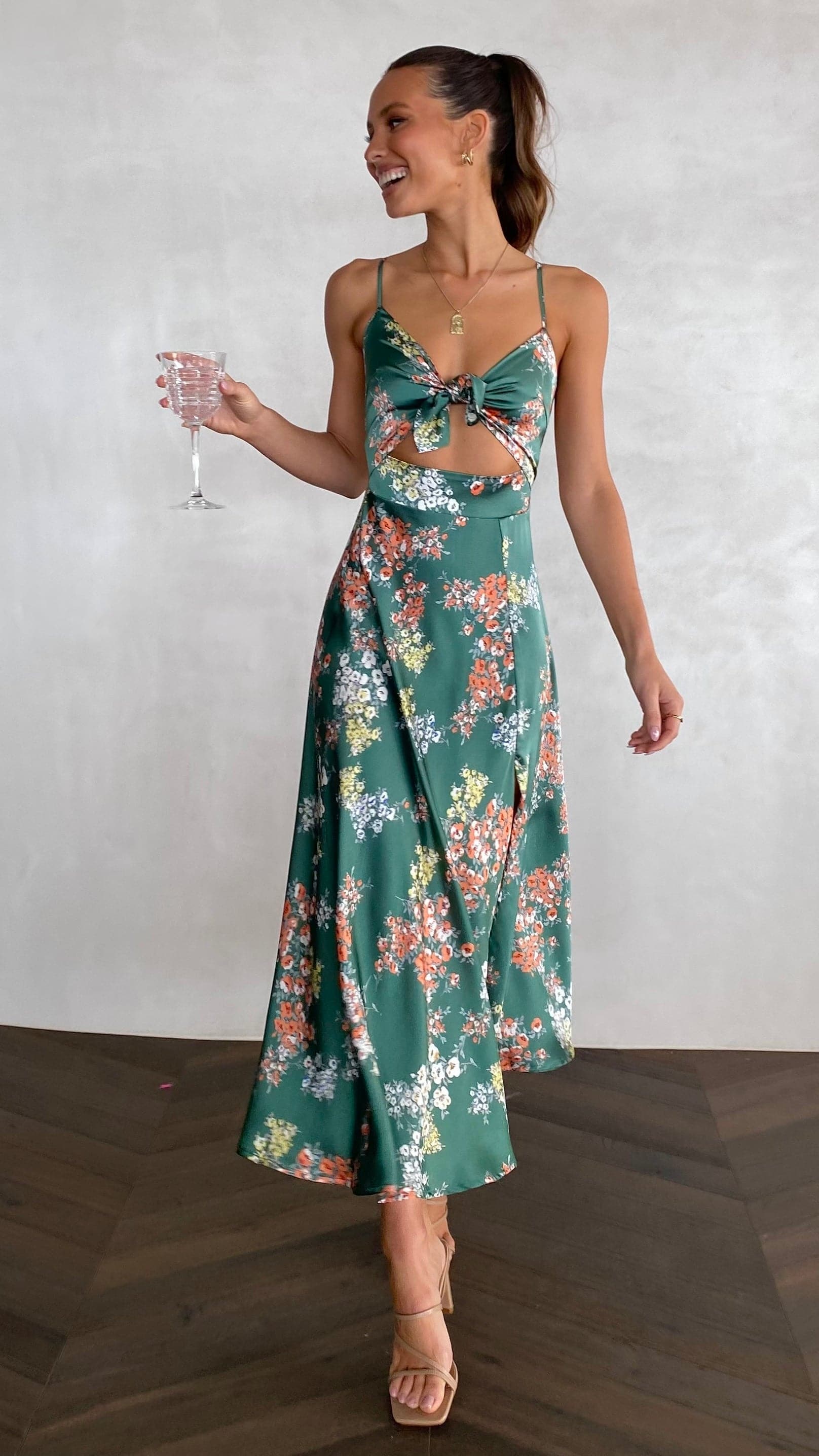 Midi Dress - Green Floral