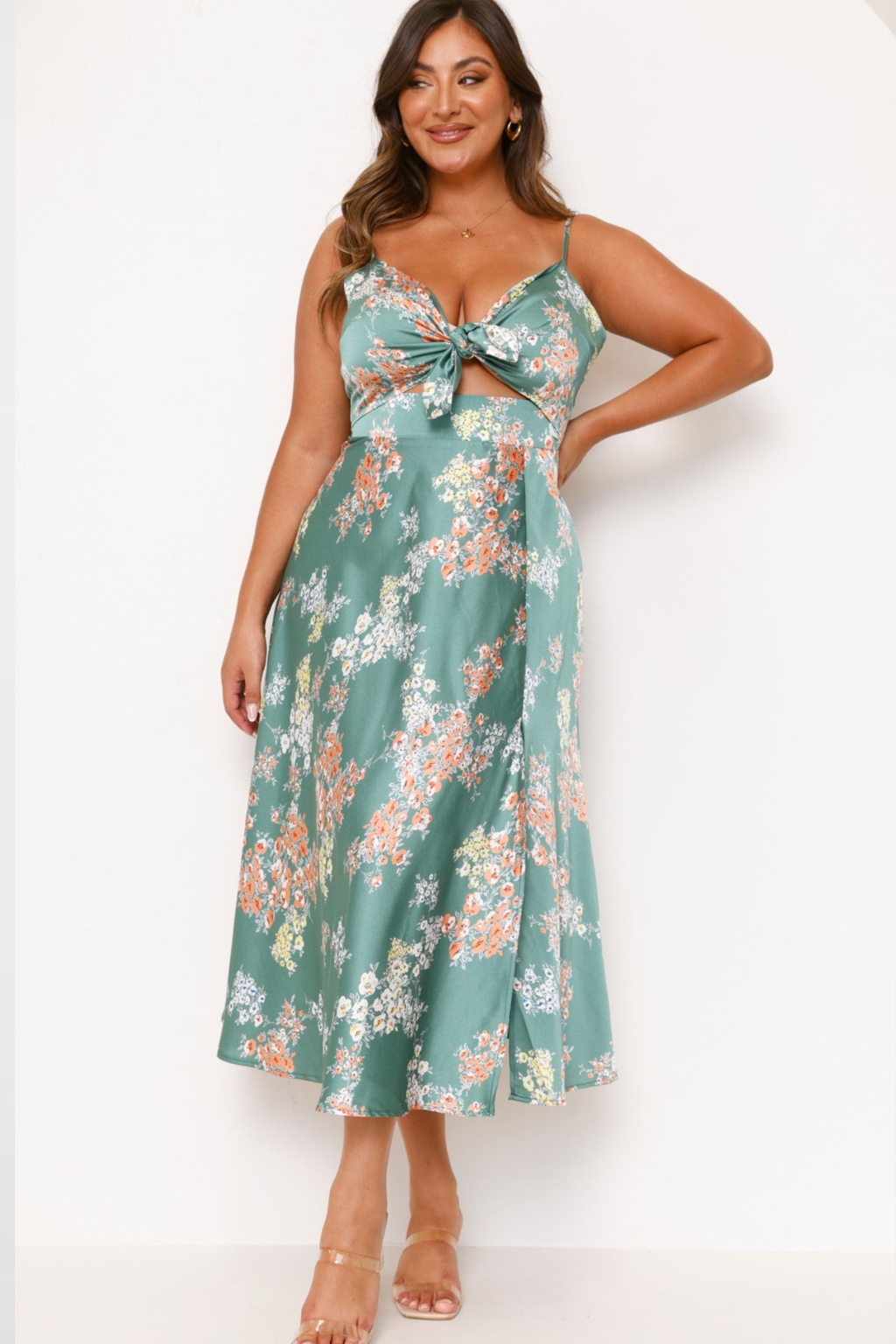 Midi Dress - Green Floral